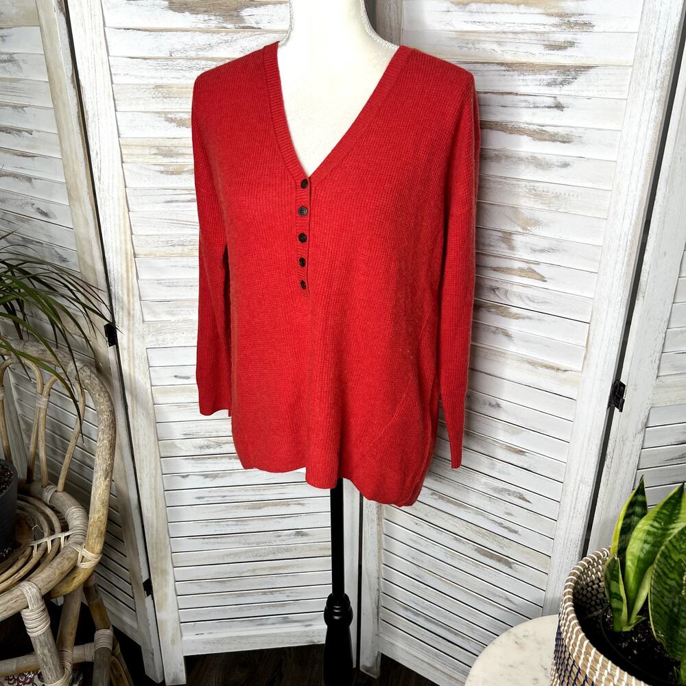 MADEWELL Women's XS Asherton Oversized Thermal Henley Sweater Wool Alpaca Red - Picture 6 of 16